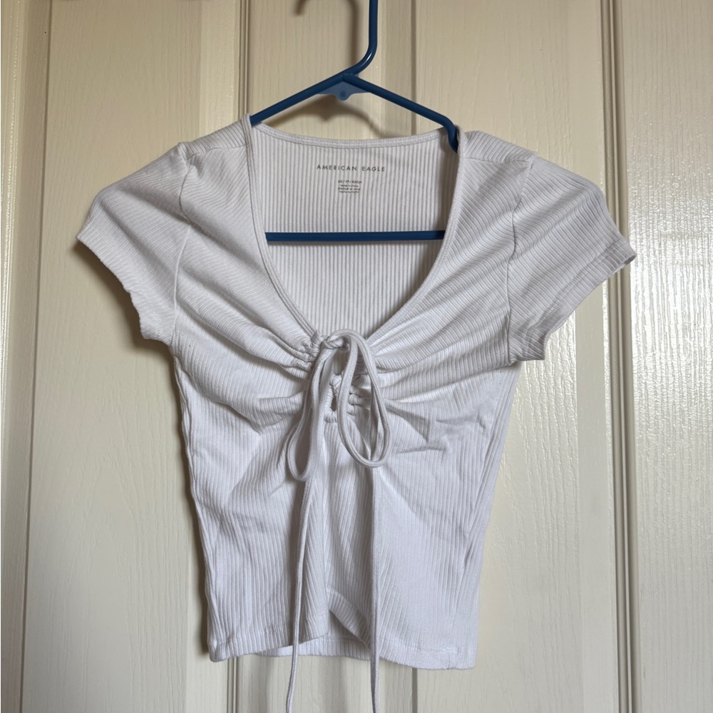 American Eagle Outfitters White Ribbed Short Sleeve Top